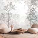 Foggy Forest Wallpaper Mural Vintage Woodland Large Wall Mural for Living Room Bedroom Bathroom (Not Self-Adhesive) (21.2" x 75")