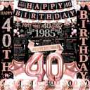 40th Birthday Decorations for Women, 40th Birthday Banners Balloons Backdrop Happy 40 Birthday Sash Party Decorations for Forty Back in 1985 Birthday Decorations Rose Gold