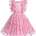 Kids Girls Confetti Birthday Princess Dress Ruffle Sleeve Boho Cake Smash Photo Shoot Outfit (5-6 Years, Light Pink Confetti)