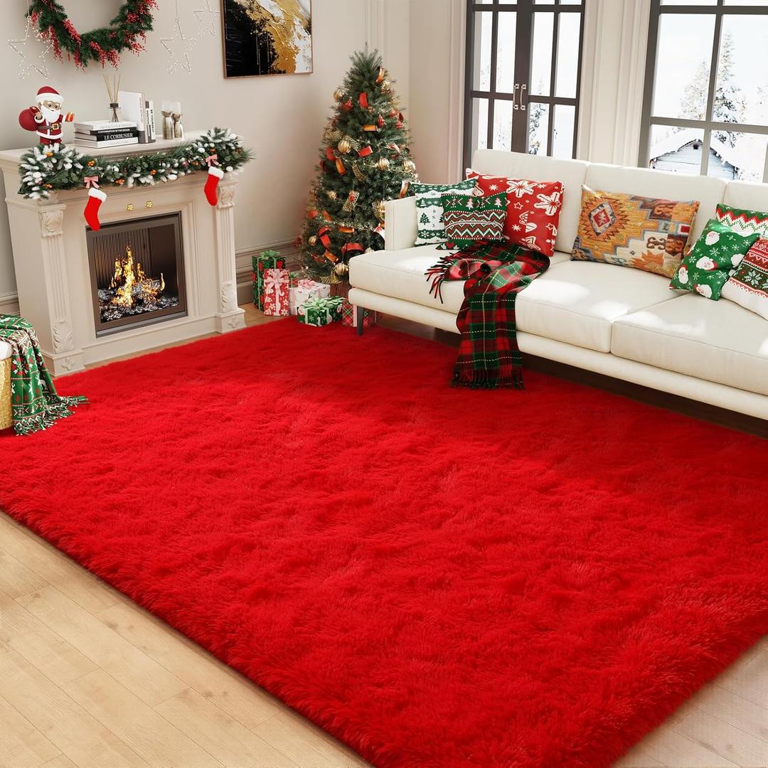 Amearea Premium Soft Fluffy Rug Modern Shag Carpet, 5.3x7.5 Feet, Fuzzy Plush Rugs for Living Room Bedroom Kids Room Home Decor, Nursery Non Slip Indoor Shaggy Carpets, Red