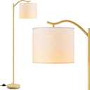 BoostArea Floor Lamp for Living Room,LED Arched Standing Lamp,Tall Modern Standing Lamp with Linen Shade,E26 Socket,Footswitch,Mid Century Gold Floor Lamps for Bedrooms,Office,Double-Layer lampshade