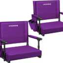 VIVOHOME Stadium Seats with Back Support and Cushion, 2 Pack Portable Bleacher Chairs with Cup Holder and Shoulder Strap (Purple)