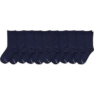 Hanes girls Uniform Crew Socks, Plain White Crew Socks, Knit Crew Socks for Girls, 10-pairs, Size Large, Navy Blue