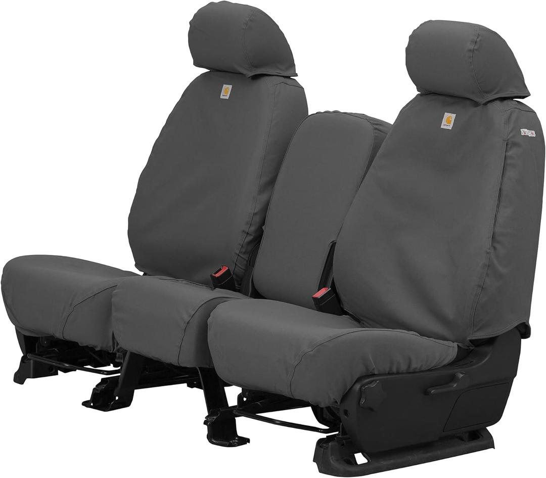 Covercraft Carhartt SeatSaver Custom Seat Covers | Fits 2007-2013 Chevrolet Silverado/GMC Sierra 1500, 2007-2014 Silverado/Sierra 2500/3500 | 1st Row 40/20/40 Bench Seat, Duck Weave Gravel