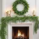 2 Pcs 9Ft Artificial Real Touch Norfolk Pine Garlands, Green Artificial Greenery Garland, Christmas Garland for Front Door Outside Table, Staircase, Banister, Mantle, Indoor, Outdoor Decorations