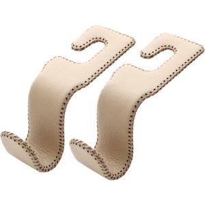 AMVOYOA U-Shaped Car Leather Hooks Car Purse Holder, Headrest Hooks for Car, Back Seat Organizer - Elevate Your Travel Experience!(Beige)