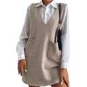 SEMATOMALA Women's Long Sweater Vest Overall Dress Oversized V Neck Sleeveless Spring Knit Shirt Short Dress AP-L Apricot L
