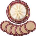 6 Set Round Christmas Plaid Placemats 15.7 Inch Christmas Checkered Tartan Table Mats Xmas Faux Burlap Fabric Table Mats for Xmas Holiday Dinner Party Decoration (Red White)