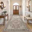 Vintage Hallway Runner Rug 3x10: Large Soft Washable Entryway for Kitchen Laundry Room Non-Slip Backing Runner for Entrance Living Room Bedroom Bathroom - Brown