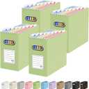 Oterri File Organizer Box, Portable Collapsible Cardboard File Folder Organizer with Handle for Letter Size Hanging Files, Document Storage Box for Home Office & Classroom (4 Packs, Green)