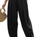 Women’s Linen Harem Pants Loose Fit Boho Pants with Wide Waistband Casual Lounge Trousers for Summer Beach Vacation