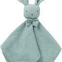 LAWKUL Baby Lovey Organic Cotton Muslin Soft Security Blankets Comfy Lovie for Newborn Infants Boy Girls Unisex Bunny Green