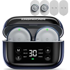 KingPavonini Wireless TENS Unit Muscle Stimulator for Pain Relief Therapy, 2 Units Dual-Channel TENS Machine, 30 Intensities, Pocket-Sized TENS Device for Sciatica Back Pain, Charging Case, Model U13