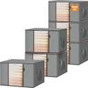 BALEINE 6 Pack Clothes Storage Bags, 16 Gallon Storage Containers with Reinforced Handle, Sturdy Zipper, Closet Organizer for Blanket, Comforter, Pillow, Bedding (Grey, 6 Pack)