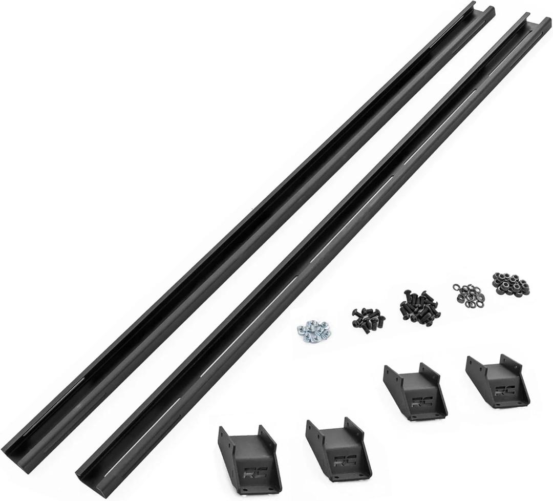 Rough Country Adjustable T-Slot Crossbars for Pickup Truck Beds Fits 57.25"65.25" Tracks, 3.25" Tall Cargo Rails, Universal T-Slot Mounting for Racks & Accessories