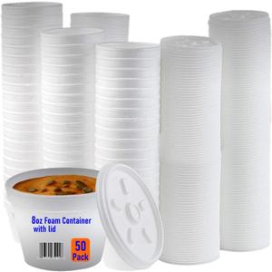 Mr Miracle Foam Bowl with Lid for Hot and Cold Foods 8 Ounce Disposable Soup Container with Vented Lid, Great for Ice Cream, Yogurt, Soup, Takeout [50 pack]