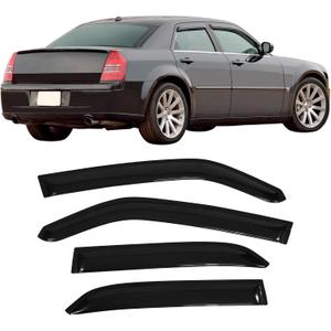 IKON MOTORSPORTS, Tape on External Window Visors Compatible with 2005-2010 Chrysler 300, 2005-2008 Dodge Magnum, Slim Style Acrylic Smoke Tinted 4PCS Sun Rain Shade Guard Wind Vent Air Deflector