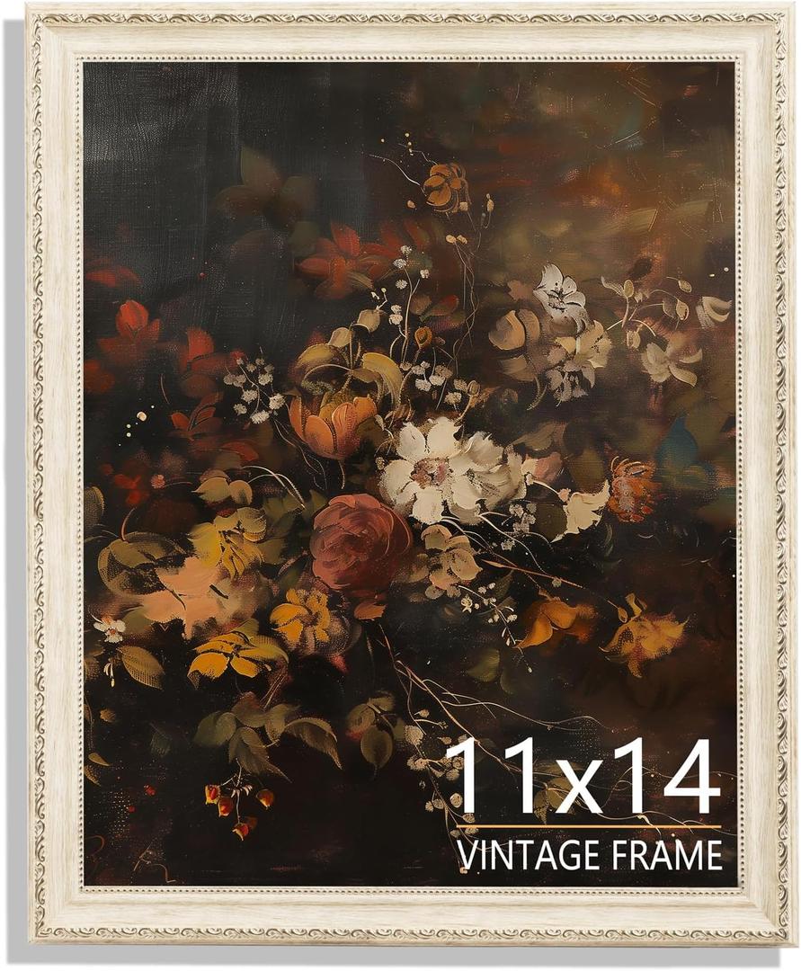 11x14 Vintage Picture Frame, Cream Ivory PS Frame with Wood Grain Texture, Elegant Farmhouse Photo Frame with HD Acrylic Glass for Tabletop or Wall Display - 1 Pack