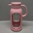 Delove 68 oz/ 2 Liter Glass Pitcher with Shatterproof Shell - Heat Resistant Glass Liner - Stainless Steel Lid - Carafe & Jug for Iced Tea, Hot/ Cold Water, Homemade Juice Beverages (Pink)