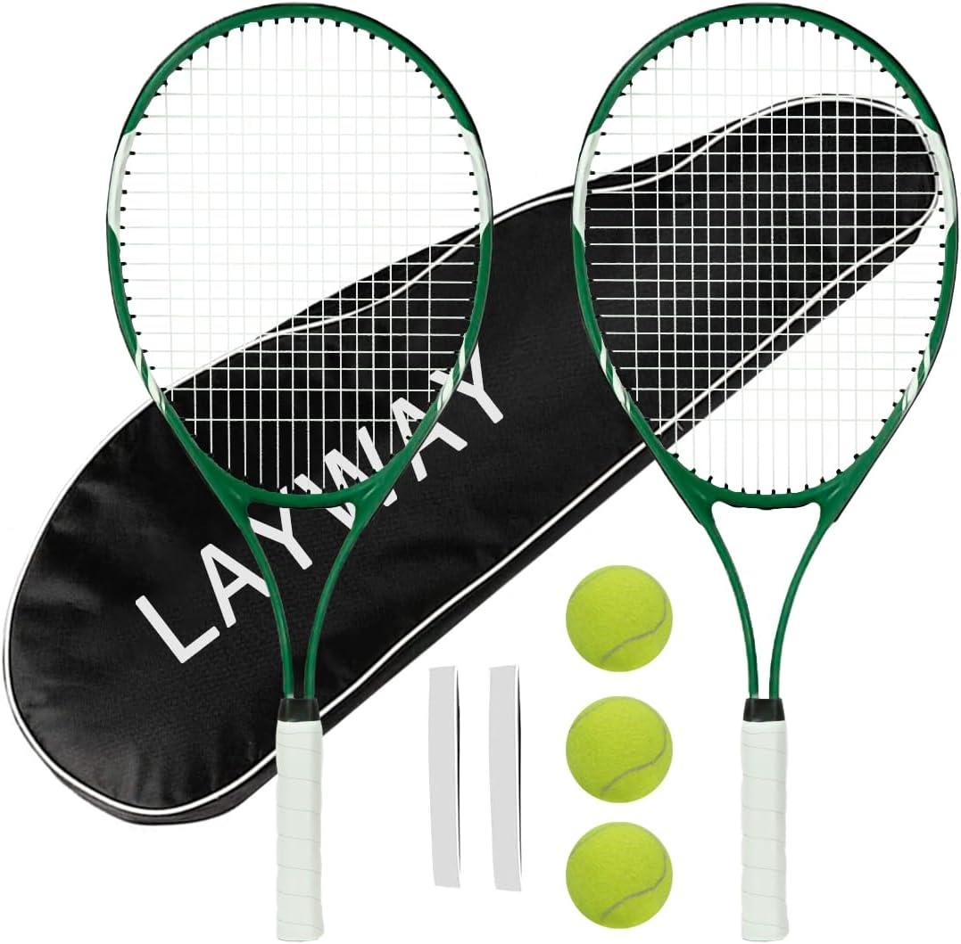 Tennis Rackets 2 Players Recreational for Beginners,Pre-Strung 27 Inch Light Adult Racquet Set for Women Men with Tennis Balls,Overgrips and Carry Bag