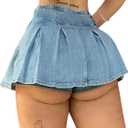 Avanova Women Denim Jean Ruffle Pleated Mini Skirt Low Rise Zip Micro Short Skirts Blue X-Large (XL)