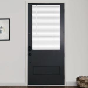 LazBlinds 1" Vinyl Mini Blinds for Doors, Cordless French Door Blinds for Privacy, Light Filtering Privacy Horizontal Shades for Front Door Patio Sidelight Glass Door, 25" W x 40" H, White