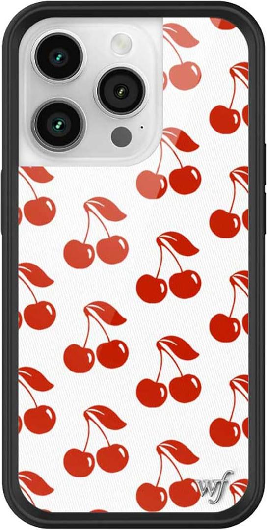 Wildflower Cases - Compatible with iPhone 14 Pro | Protective Black Bumper, 6.5ft Drop Test Certified, Women Owned Small Business | Cherry Red Summer Aesthetic Trendy | American Cherries