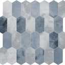 The Tiles Plaza 10-Sheet Peel and Stick Backsplash, 12" x 11.5" Blue Cement Long Hexagon Self-Adhesive Wall Tile, Stone Composite Stick On Decorative Mosaic Tile for Kitchen Bathroom Fireplace