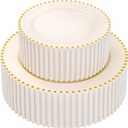 supernal 100pcs Ivory Plastic Plates with Gold Beads - Heavy Duty Elegant Disposable Plates Set Include 50 Cream Plastic Dinner Plate and 50 Dessert Plate Perfect for Wedding, Birthday & Party