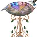 13" Diameter Vintage Metal Bird Bath, Birdbaths with Cast Iron Pedestal, Large Antique Bird Feeder for Outdoors Garden Patio Decor (Colorful Gradient)