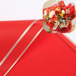 XICHEN 20 Sheets Pure color gold edge Flower Wrapping Paper,Florist Bouquet Supplies,DIY Crafts,Gift Packaging or Gift Box Packaging, Wraps Waterproof Floral Wrapping Paper 22.8x22.8Inch (Red), Pack 3