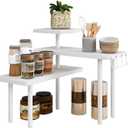 IBUYKE Countertop Organizer, 3-Tier Spice Racks, Kitchen Counter Corner Shelf, 4 Side Hooks, Adjustable Countertop Shelf for Kitchen, Bathroom, Coffee Bar, Cabinet, Desk, White, TLJ023W