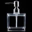 HONJAN Clear Acrylic Soap Dispenser, 13.5 oz Square Lucite Soap Dispenser with Pump (Chrome) Refillable Hand Soap Liquid Soap Dish Soap