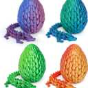 4 Pack 3D Printed Dragon in Egg - Mini 3D Eggs with Articulated Crystal Dragon Inside, Cute Fidget Toy, Birthday Gift, Desk Pet Figure, Easter Basket Essentials (4A1)