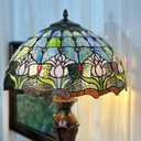 Tiffany Style Tulip Lamp Shade Replacement 16 Inch Wide Victorian Style Stained Glass Blue Pink Lampshade for Table Desk Floor Ceiling Pendant Light Accent Lamp, 8 inches high and 16 inches wide