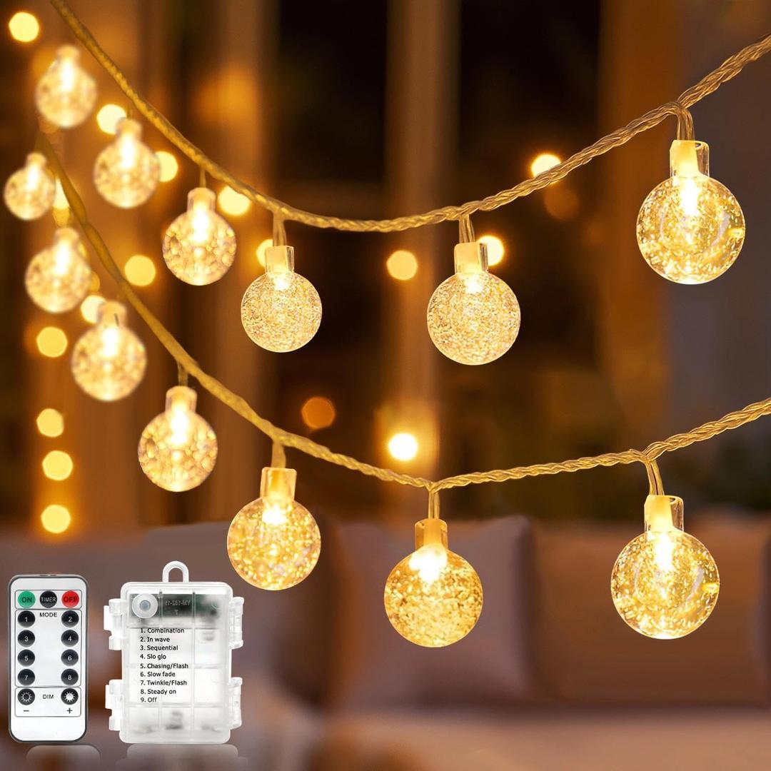 ANJAYLIA 60 LED Globe String Lights, Battery Operated Fairy Lights with Remote for Kids Room Dorm Classroom Outdoor Christmas Tree Decor, Warm White