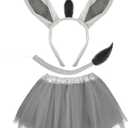 Newcotte 3 Pcs Halloween Costume Animal Tutu Ears Headband Tail Fancy Dress Costume Kit for Halloween Cosplay (18-28 Years)