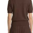 Womens 2 Piece Outfits 2026 Short Sleeve Crewneck Knit Tops And Pleated Mini Skirt Two Piece Sets (Brown, M)