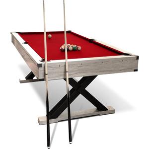 GarveeLife 7 ft Pool Table, Billiard Table with 2 Cue Sticks, Billiard Balls, Cues, Cleaning Brush, X-Legs, Black Cloth, Rustic Grey, 84" L x 46.5" W x 32.7" H