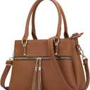 KKXIU Women Satchel Bags Handle Shoulder Handbags and Purses Pockets Zipper Leather Crossbody Bags, D-Brown