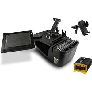 AutoExec Reach Desk Front Seat Car Desk and Portable Workstation with 400 watt Power Inverter, Printer Stand, Tablet Mount and Phone Vent Clip, Black