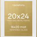 Homeforia 20x24 Picture Frame Gold, High End Metal 24x20 Frames for Wall, 20x24 Gold Frame Matted to 16x20 Print, 20 x 24 Poster Large Frame with Mat 16 by 20 Photo, Tempered Glass, Wall Kit, Set of 1