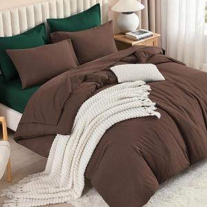 Litanika Queen Comforter Set with Sheets - 7 Pieces Bed in a Bag | Brown Emerald Green Fluffy Lightweight Soft Warm Down Alternative Solid All Season Bedding Set
