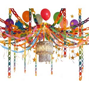 Blueweenly Fancy Princess Birthday Party Decorations Paper Chain Set Garland Strips Ceiling Party Decor Crepe Streamer Glitter Star Fringe Chandelier Balloons for Wedding Birthday(Rainbow,Small,8 Pcs)