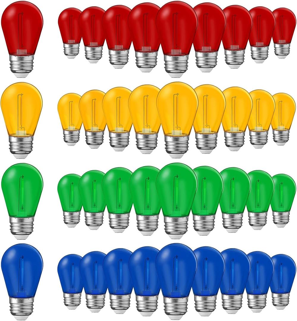 48 Pcs Christmas Colored LED String Light Bulbs Plastic Waterproof S14 Replacement Bulbs E26 Base 1 Watt LED Bulb for Indoor Outdoor String Lights Christmas Decoration(Multicolor)