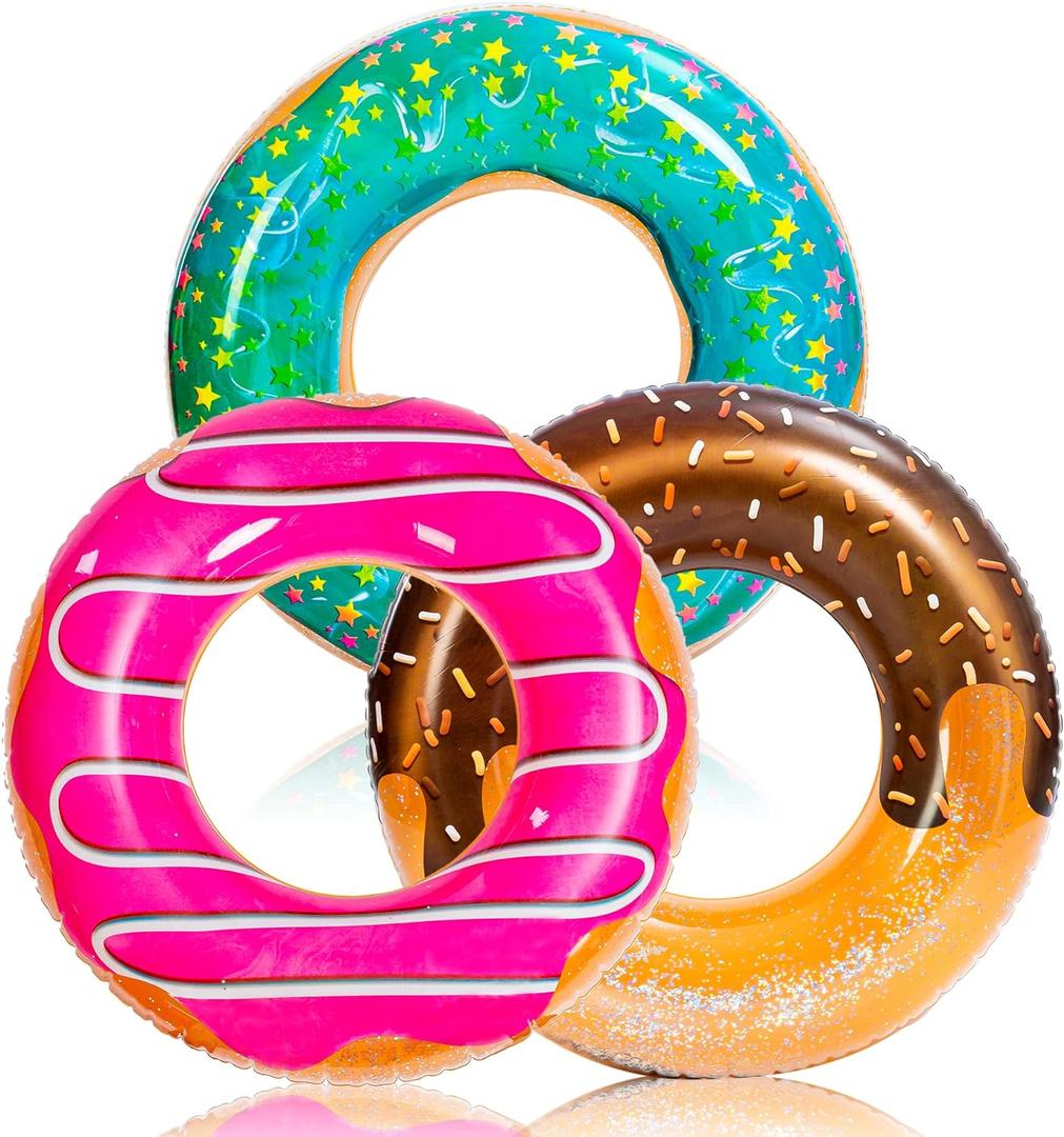 JOYIN Donut Pool Float with Glitters 32.5 (3 Pack), Funny Tube Toys for Swimming Pool Party and Donut Party Supplies