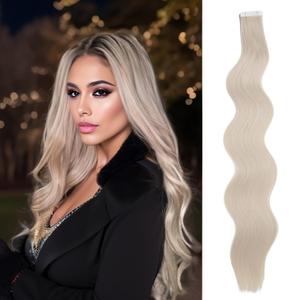 Tape in Hair Extensions, 10 Pcs Invisible Tape in Hair Extensions, 20Inch Blonde Tape in Hair Extensions Synthetic, Curly Wavy Hair Tape in Extensions for Party, Music Festival, Daily Use (60#)