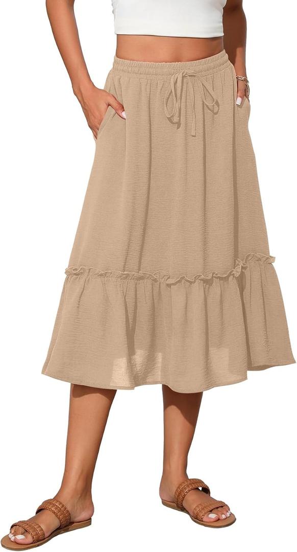 Witsmile High Waist Tiered Skirts for Women Flowy Skirts for Women Long Length with Pockets 2026 Fashion Trendy (Medium, A-21 Light Khaki)