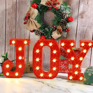 LED Lighted Joy Sign - Red Christmas Joy Letters Table or Wall Decoration, Indoor Holiday Joy Marquee Light Up Sign for Xmas Party Home Fireplace Decor, Battery Operated - 8.5 Inch