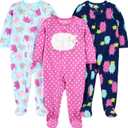 Simple Joys by Carter's girls Loose-Fit Flame Resistant Fleece Footed Pajamas (2T, Blue Elephant/Navy Monster/Pink Dots)